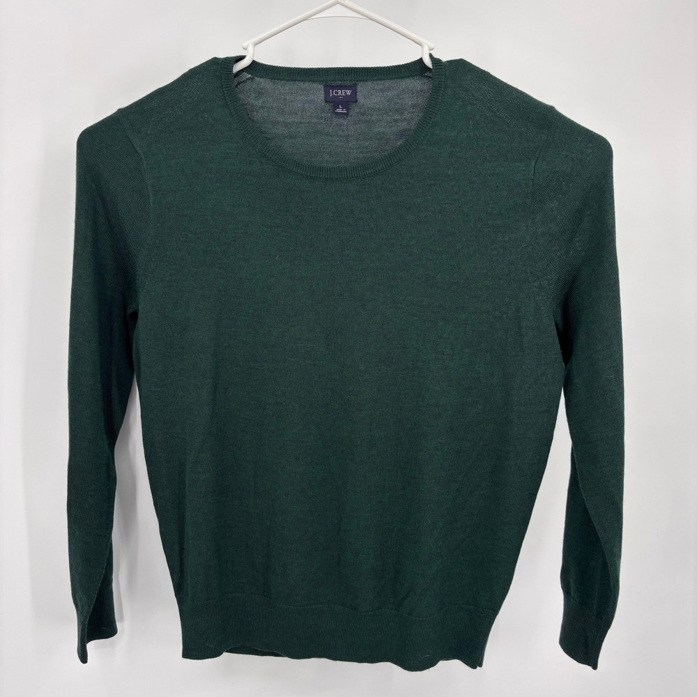 J.Crew Crewneck Sweater Mens Large Green‎ Excellent Merino Wool Blend Knit